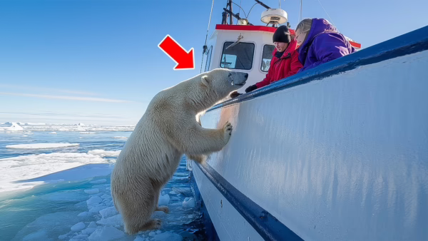 Polar Bear Tries To Get Attention From Fishing Ship then Crew Realizes Why,